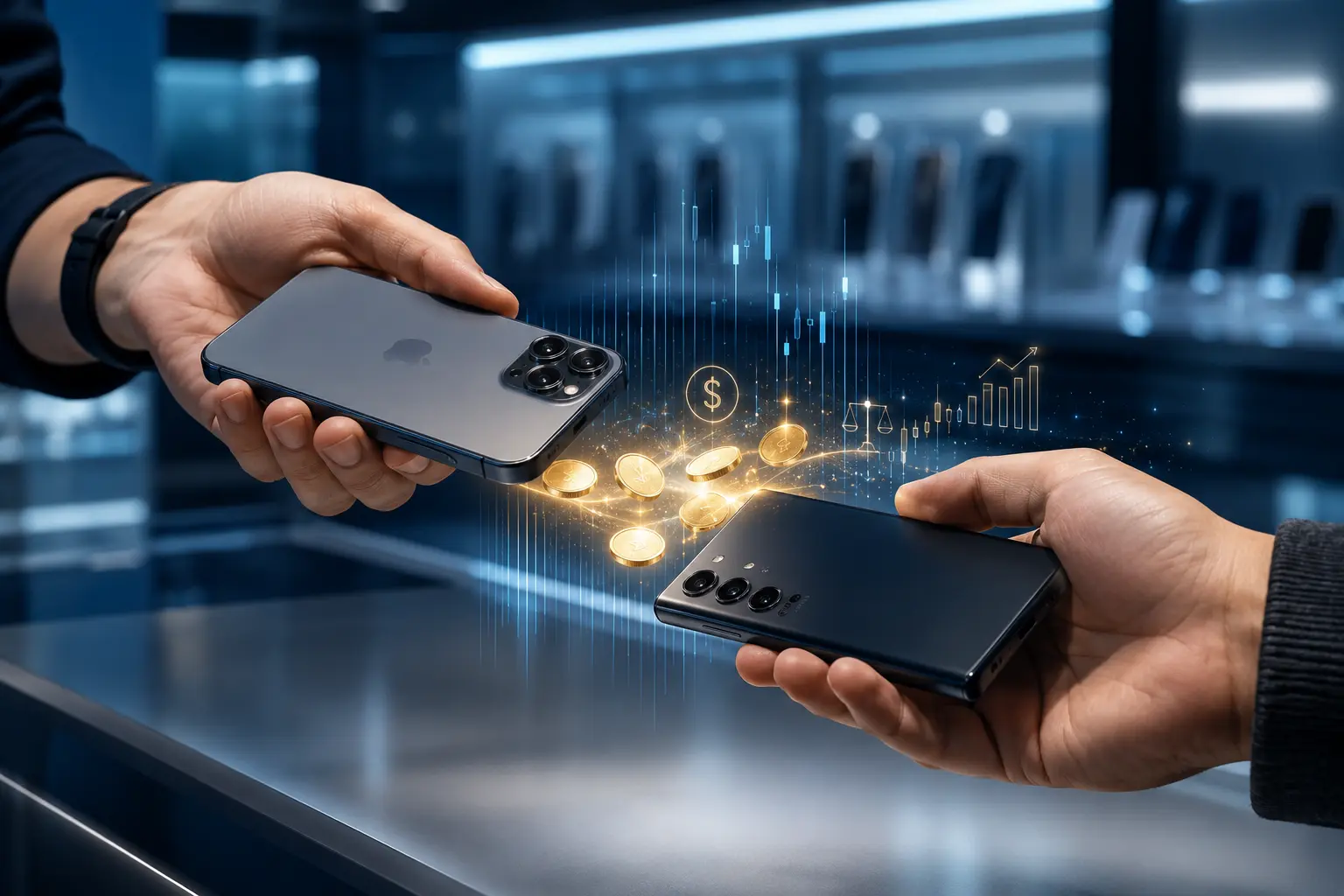 محاسبه-اختلاف-قیمت-آیفون-و-سامسونگ-در-معامله